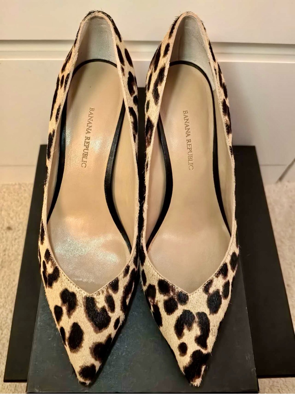 Banana Republic Leopard Calf Hair Pointed Toe 12hr Pumps - Tan/Black